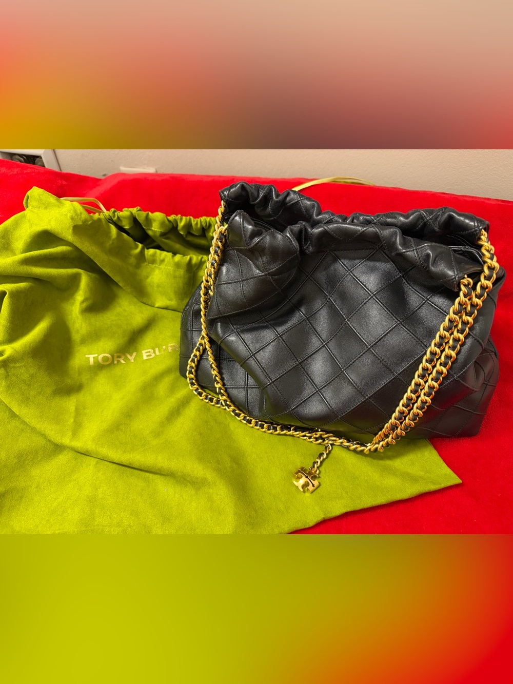 *Authentic* Tory Burch Black Quilted Leather Shoulder Bag with Gold Chain